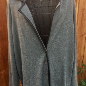 Grey sweater with faux leather trim, 2X